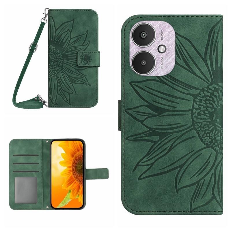 Xiaomi Redmi 13C/Poco C65 Sun Flower Θήκη Πορτοφόλι με Λουράκι Green