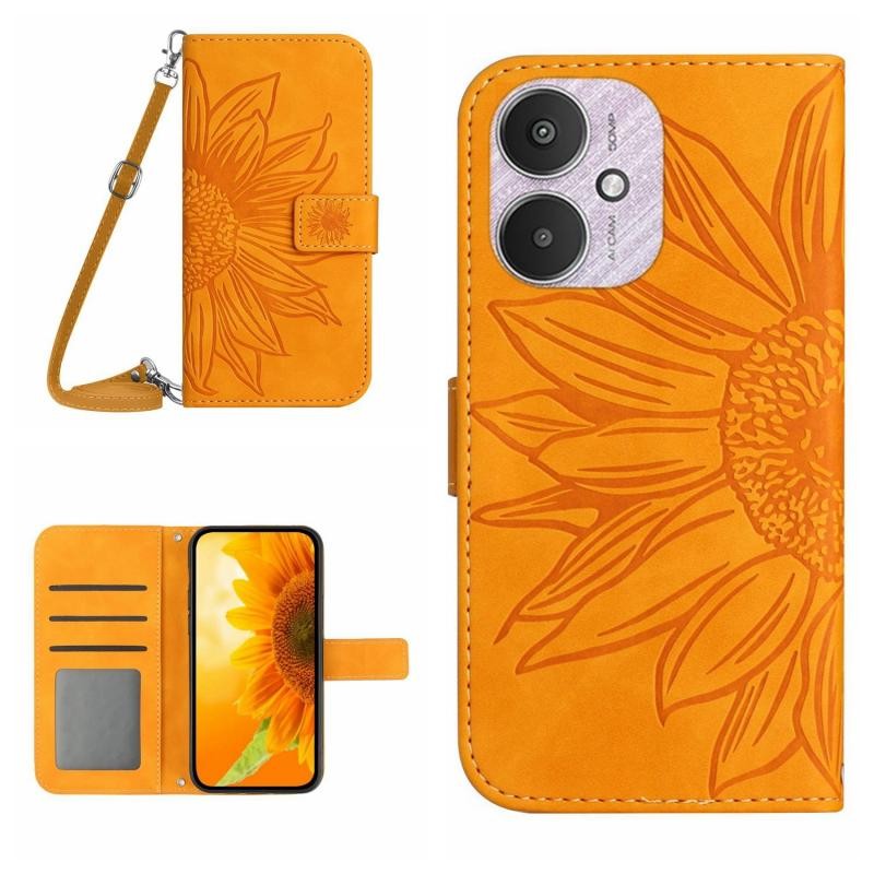 Xiaomi Redmi 13C/Poco C65 Sun Flower Θήκη Πορτοφόλι με Λουράκι Orange