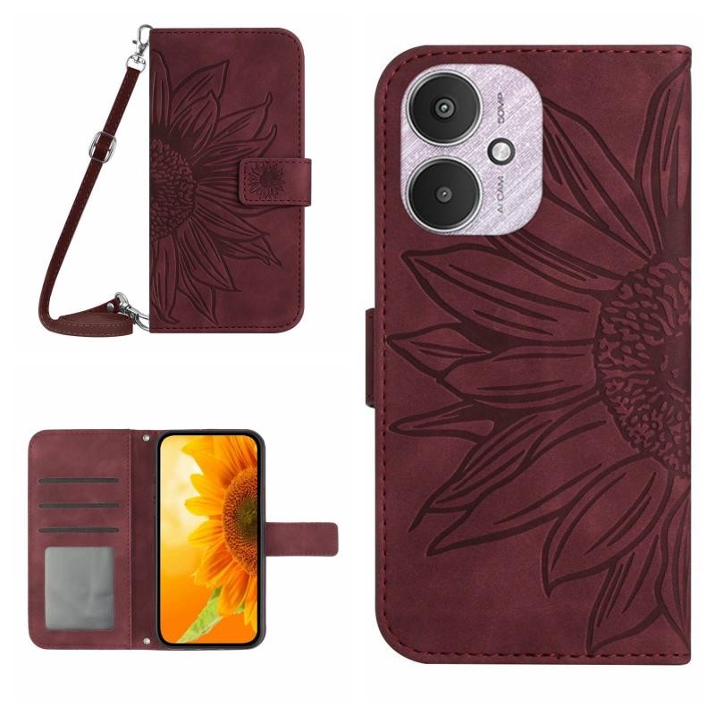 Xiaomi Redmi 13C/Poco C65 Sun Flower Θήκη Πορτοφόλι με Λουράκι Wine Red