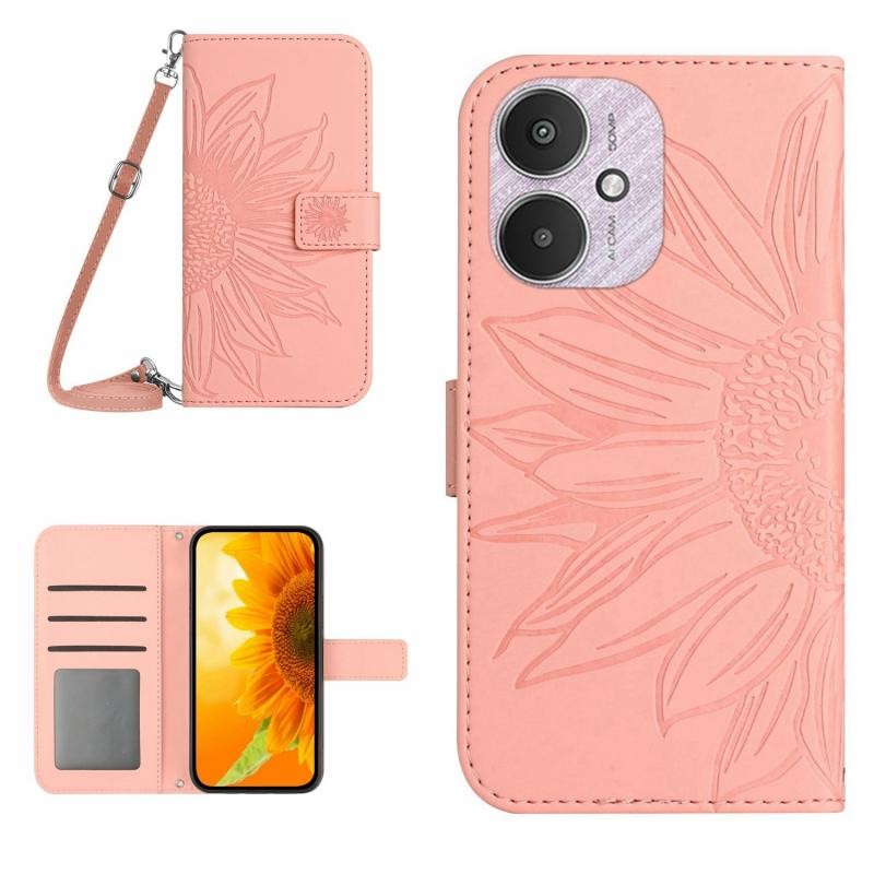 Xiaomi Redmi 13C/Poco C65 Sun Flower Θήκη Πορτοφόλι με Λουράκι Pink