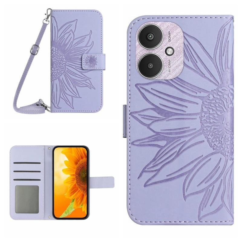 Xiaomi Redmi 13C/Poco C65 Sun Flower Θήκη Πορτοφόλι με Λουράκι Purple