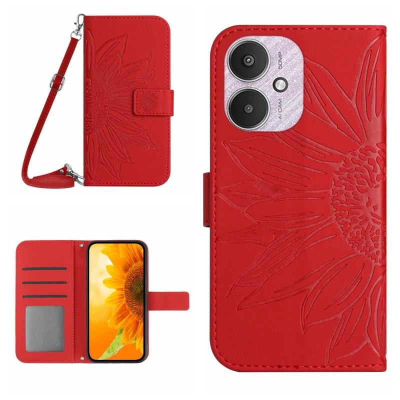 Xiaomi Redmi 13C/Poco C65 Sun Flower Θήκη Πορτοφόλι με Λουράκι Red