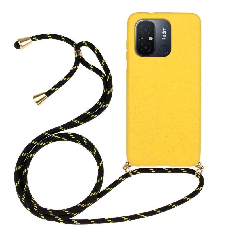 Xiaomi Redmi 12C Wheat Straw Θήκη Σιλικόνης με Λουράκι Yellow