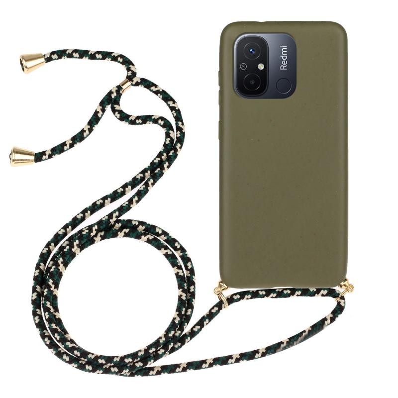 Xiaomi Redmi 12C Wheat Straw Θήκη Σιλικόνης με Λουράκι Army Green
