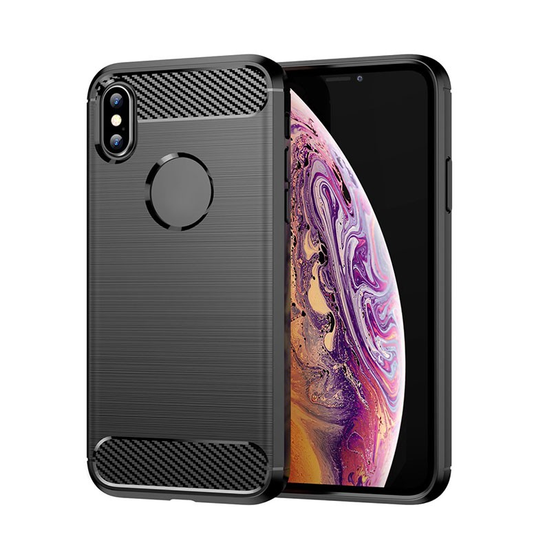 Apple iPhone X/Xs Brushed Carbon Θήκη Σιλικόνης Black