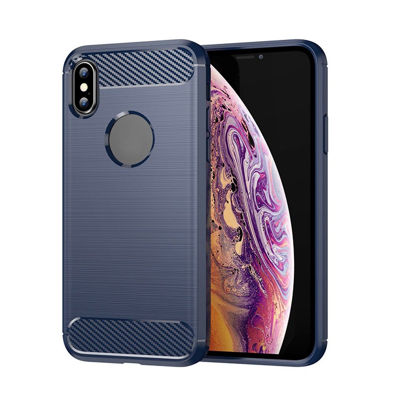 Apple iPhone X/Xs Brushed Carbon Θήκη Σιλικόνης Blue