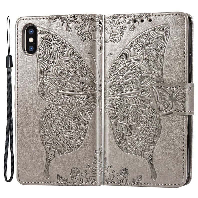 Apple iPhone X/Xs Butterfly Love Θήκη  Πορτοφόλι Grey