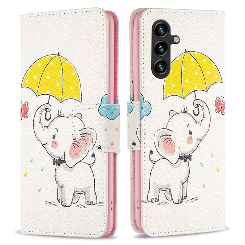 Samsung Galaxy A35 5G Colored Drawing Θήκη Πορτοφόλι Umbrella and Elephant