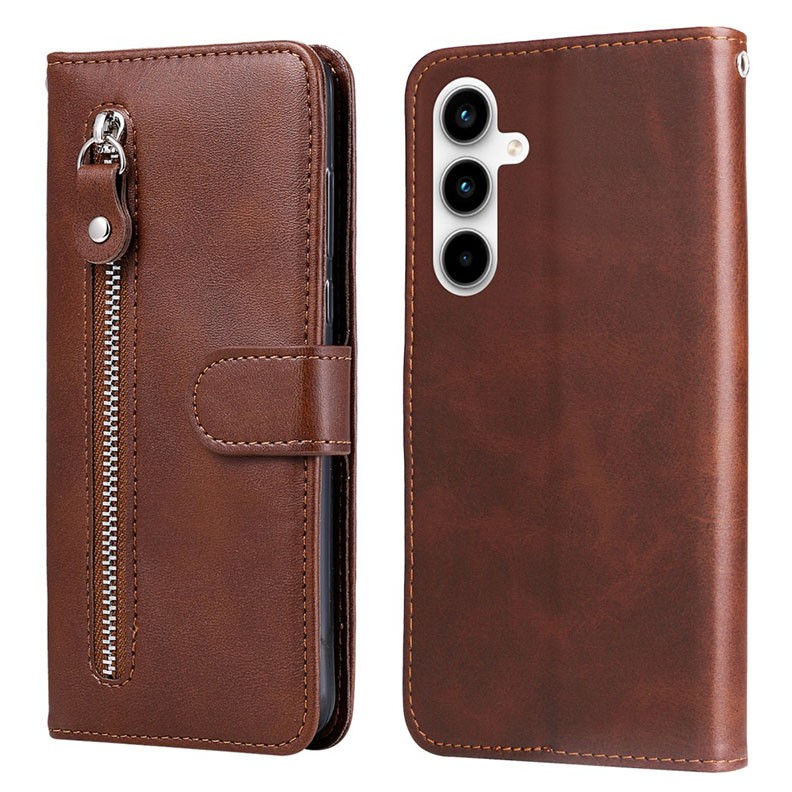 Samsung Galaxy A35 5G Zipper Θήκη Πορτοφόλι Brown