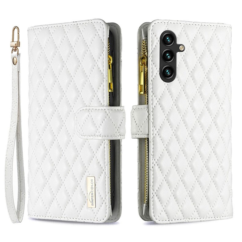 Samsung Galaxy A35 5G Puff Rhombus Zipper Θήκη Πορτοφόλι White
