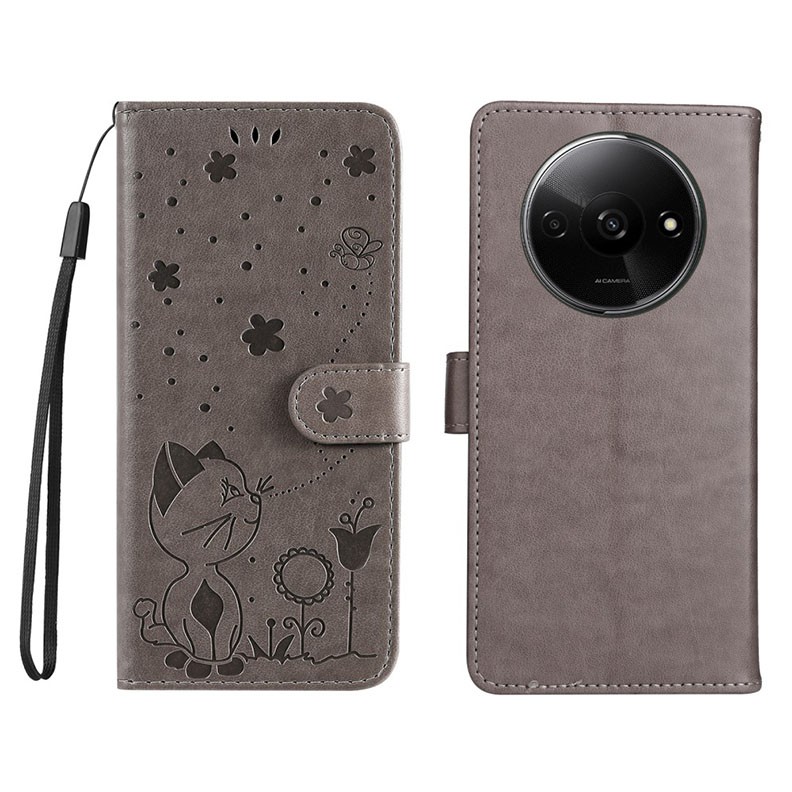 Xiaomi Redmi A3 Cat and Bee Θήκη Πορτοφόλι Grey