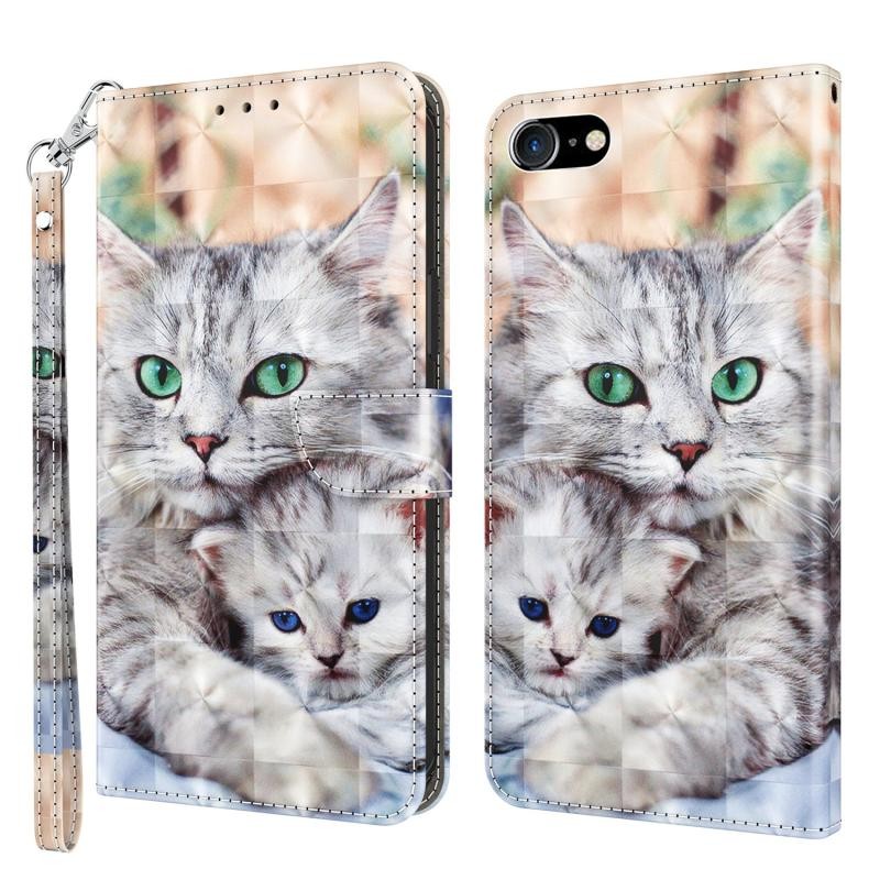 Apple iPhone SE 2020/8/7 3D Painting Pattern Θήκη Πορτοφόλι Two Loving Cats