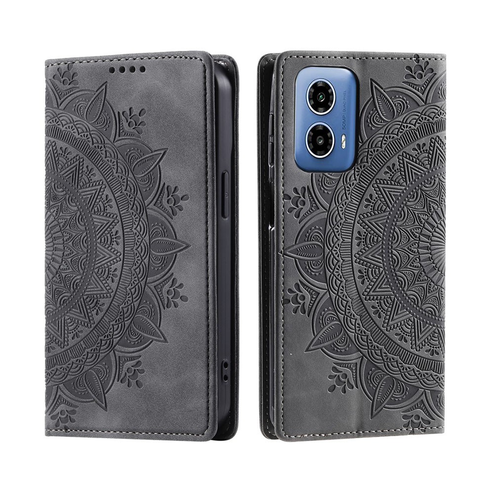 Motorola Moto G34 5G Mandala Flower Θήκη Βιβλίο Grey