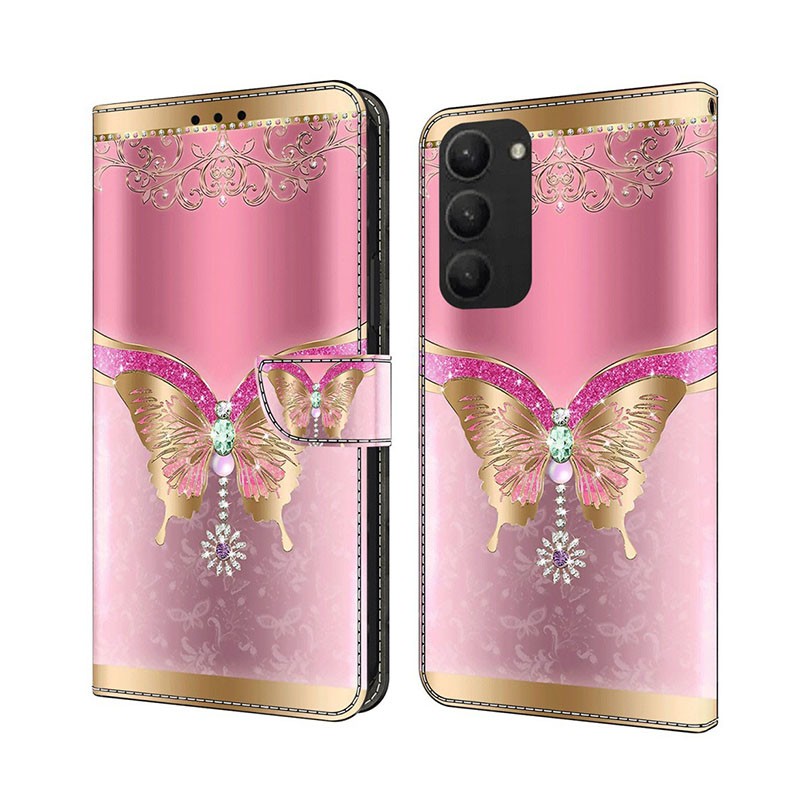 Samsung Galaxy S24 5G Crystal 3D Θήκη Πορτοφόλι Pink / Gold Butterfly