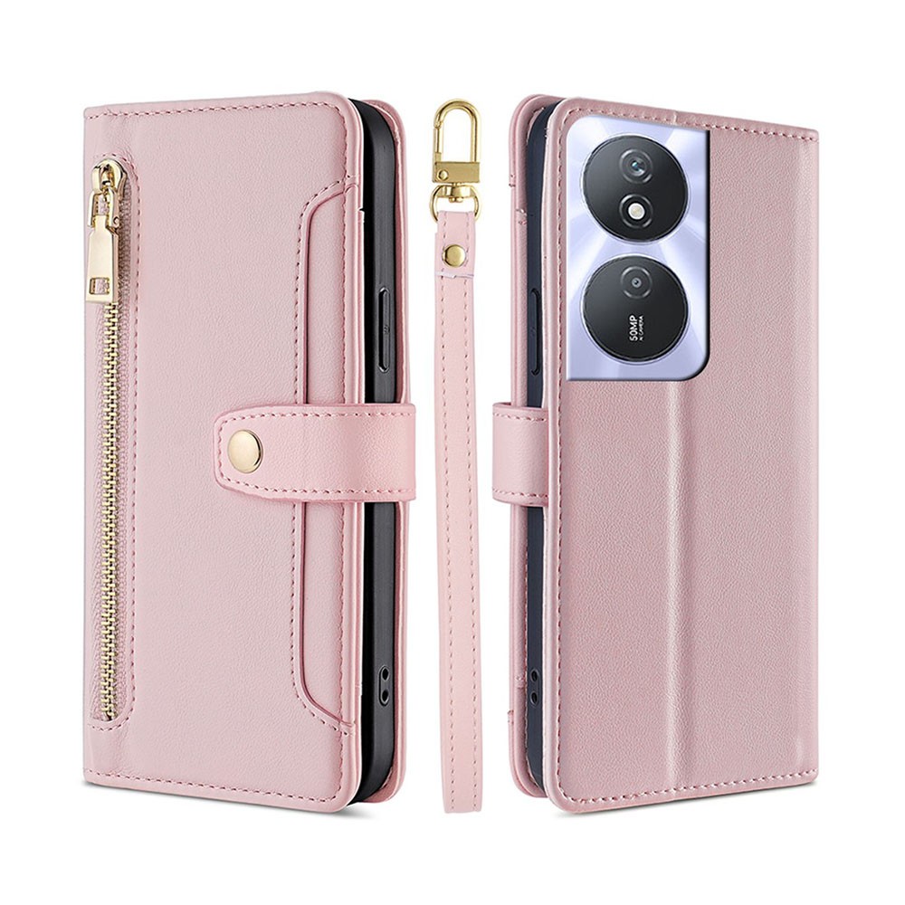 Honor 90 Smart 5G Zipper Θήκη Πορτοφόλι με Λουράκι Pink