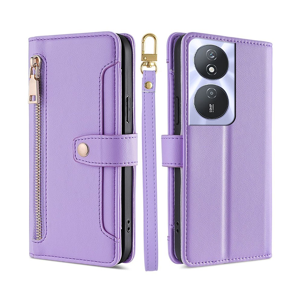 Honor 90 Smart 5G Zipper Θήκη Πορτοφόλι με Λουράκι Purple