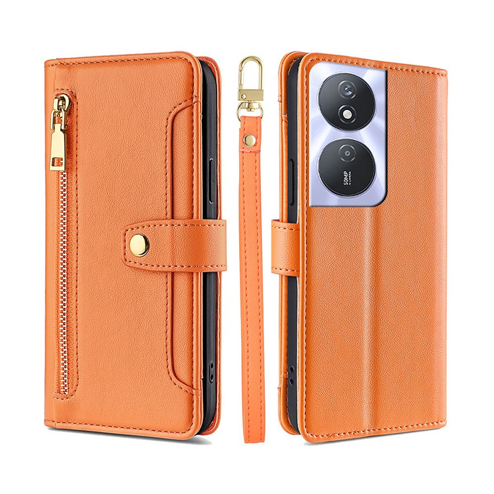 Honor 90 Smart 5G Zipper Θήκη Πορτοφόλι με Λουράκι Orange