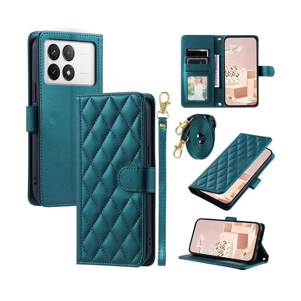 Xiaomi Poco X6 Pro 5G Puff Rhombus Θήκη Πορτοφόλι με Λουράκι Green