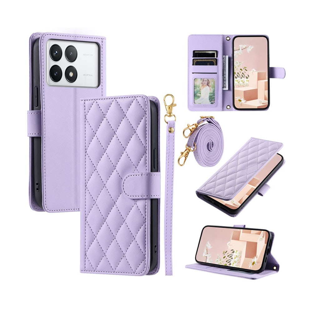 Xiaomi Poco X6 Pro 5G Puff Rhombus Θήκη Πορτοφόλι με Λουράκι Purple