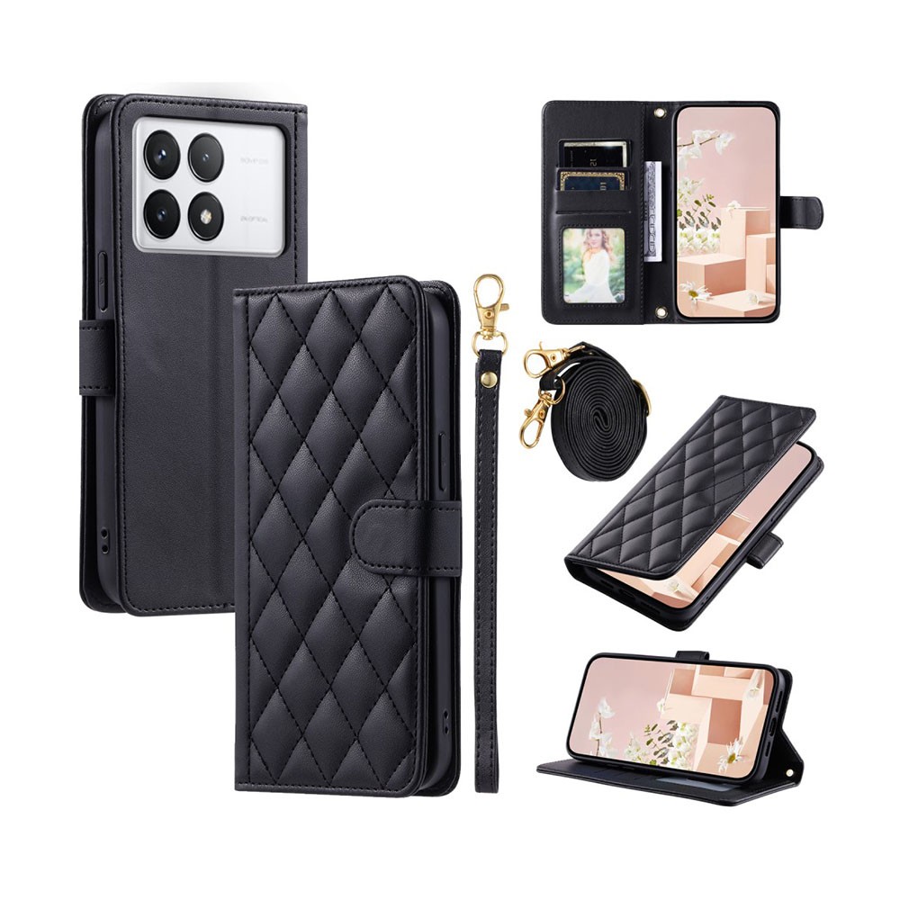 Xiaomi Poco X6 Pro 5G Puff Rhombus Θήκη Πορτοφόλι με Λουράκι Black