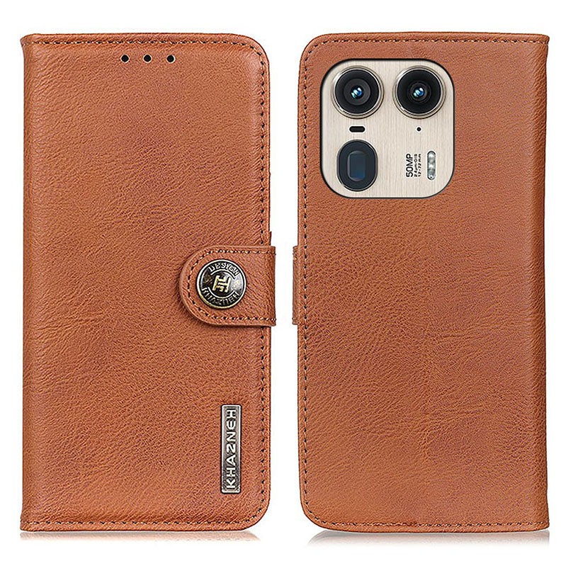 Motorola Edge 50 Ultra 5G KHAZNEH Leather Wallet Θήκη Πορτοφόλι Brown