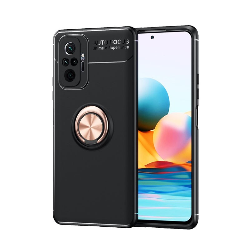 Xiaomi Redmi Note 10 Pro Metal Ring Θήκη Σιλικόνης με Δαχτυλίδι Black/Rose Gold