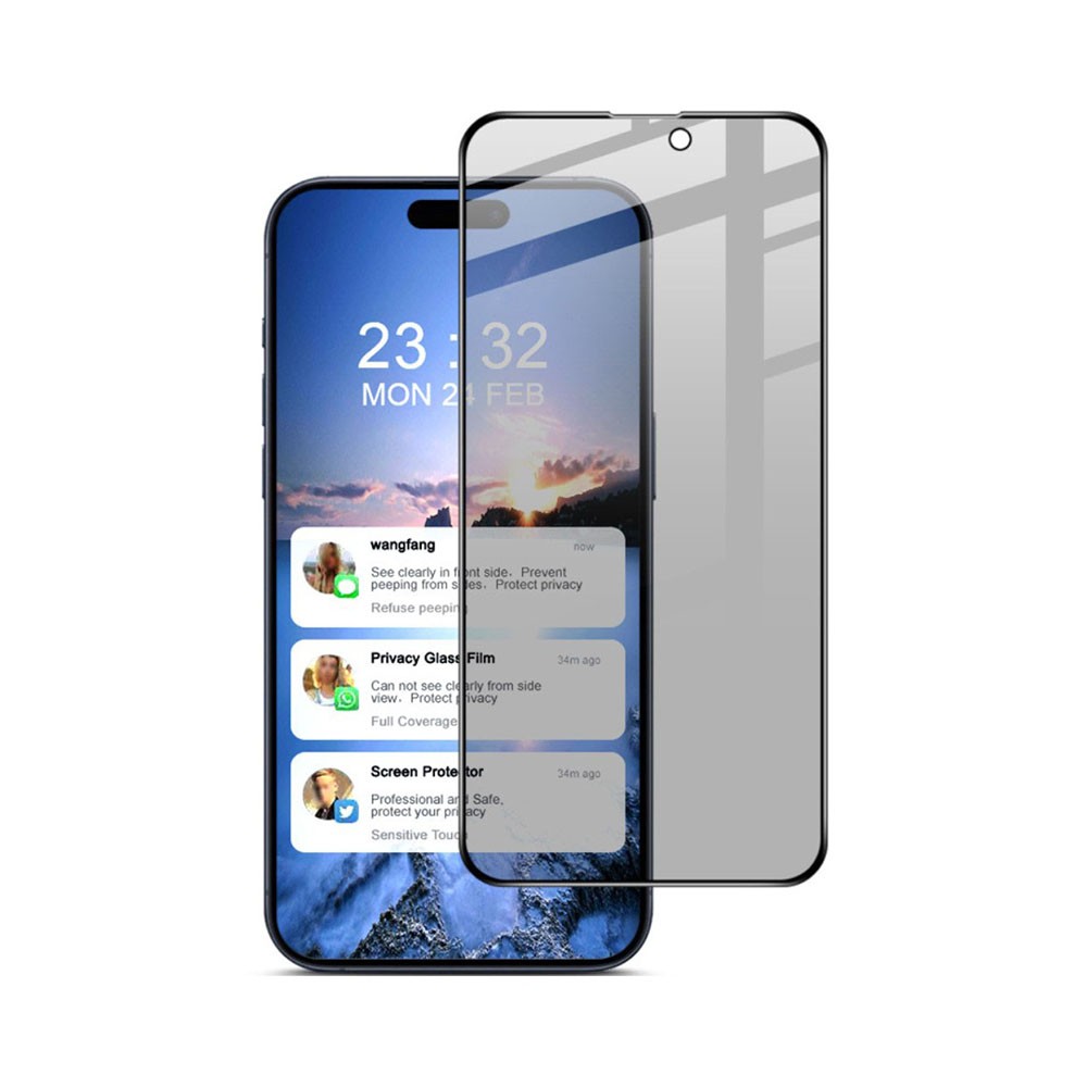 Apple iPhone 15 Pro Max IMAK 9H Anti-Spy Full Screen Tempered Glass Black