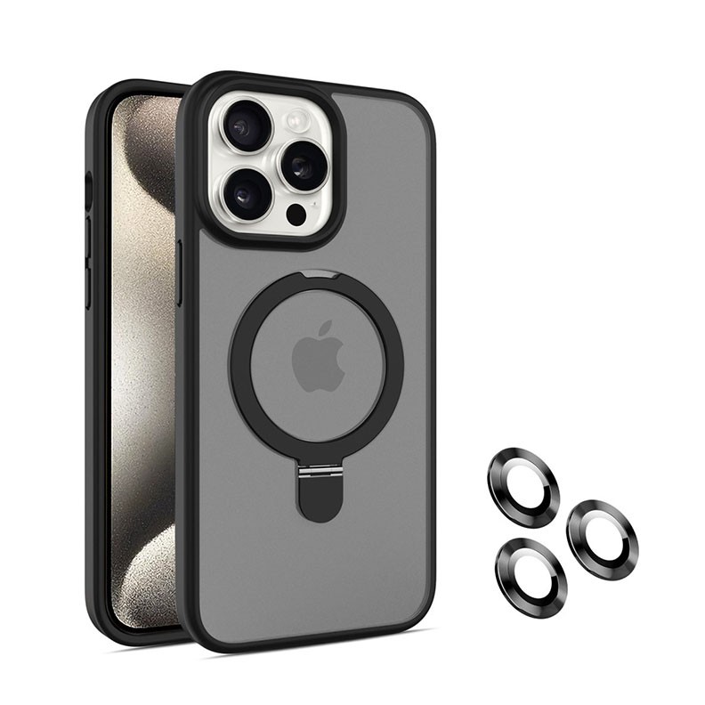 Apple iPhone 15 Pro Max Kickstand Σκληρή Θήκη με Δαχτυλίδι Black