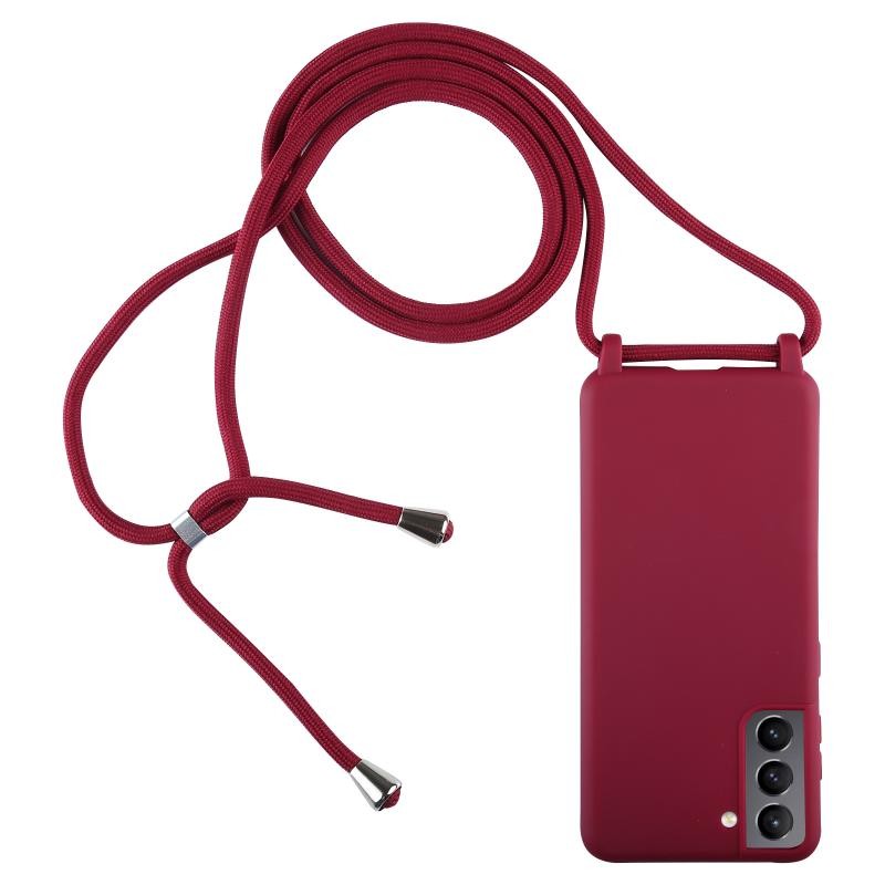 Samsung Galaxy S21 5G Candy Color Θήκη Σιλικόνης TPU με Λουράκι Wine Red