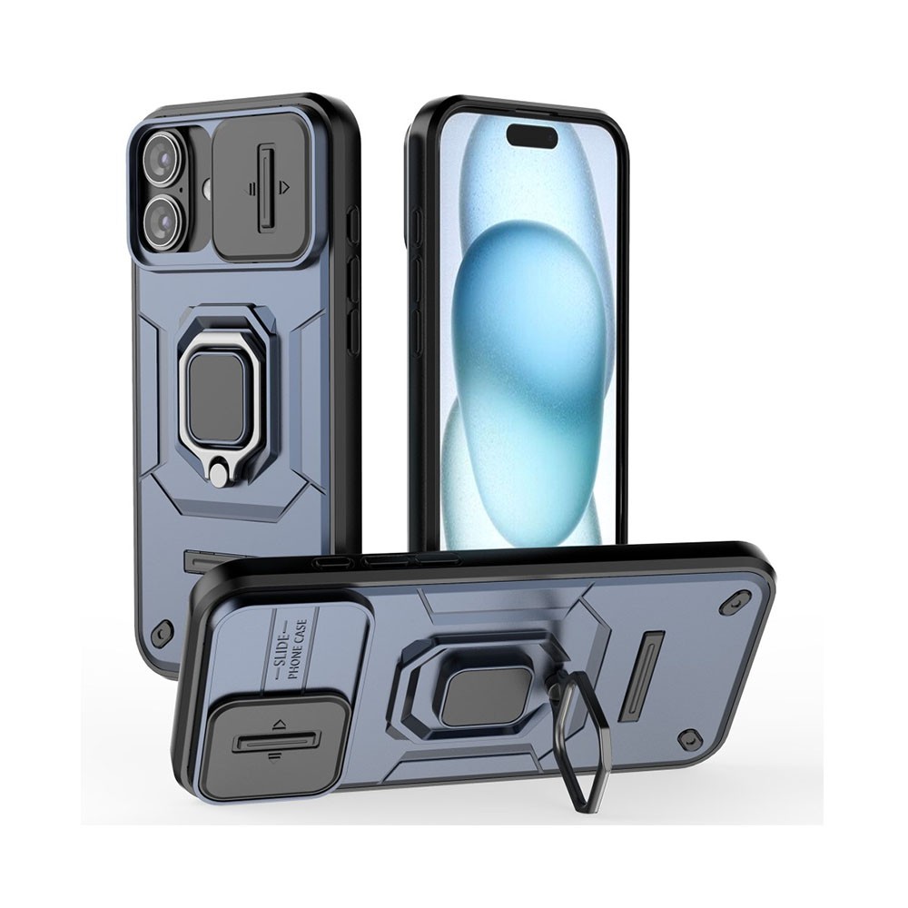 Apple iPhone 16 Plus Sliding Camshield Σκληρή Θήκη με Δαχτυλίδι Blue