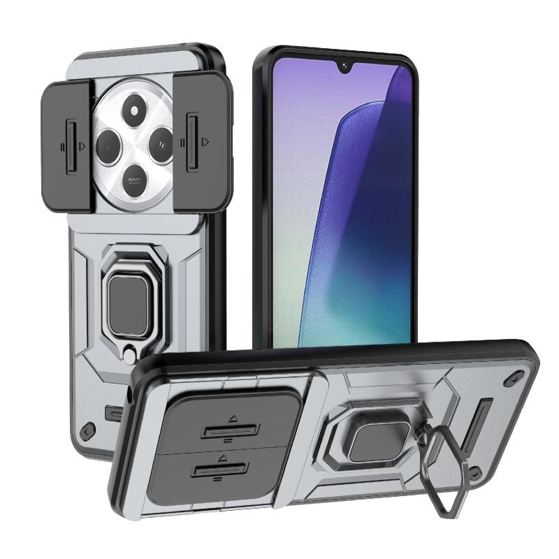 Xiaomi Redmi 14C 4G/Poco C75 4G Sliding Camshield Σκληρή Θήκη με Δαχτυλίδι Grey