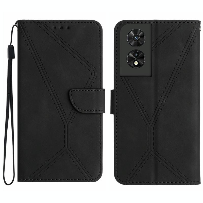TCL 505 Stitching Embossed Θήκη Πορτοφόλι Black