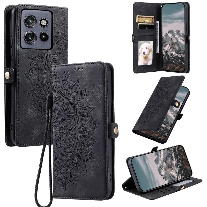Motorola Edge 50 Neo/Edge 60 Neo Mandala Flower Θήκη Πορτοφόλι Black