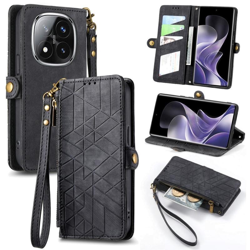 Xiaomi Redmi Note 14 Pro Plus 5G Geometry Zipper Θήκη Πορτοφόλι Black