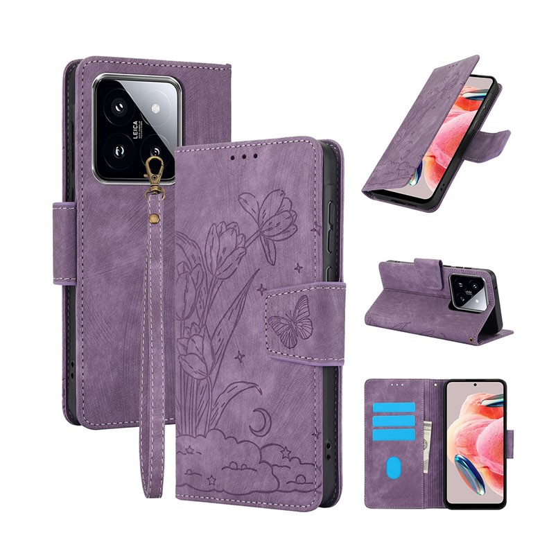 Xiaomi 14T Pro 5G Flower Butterfly Θήκη Πορτοφόλι Purple