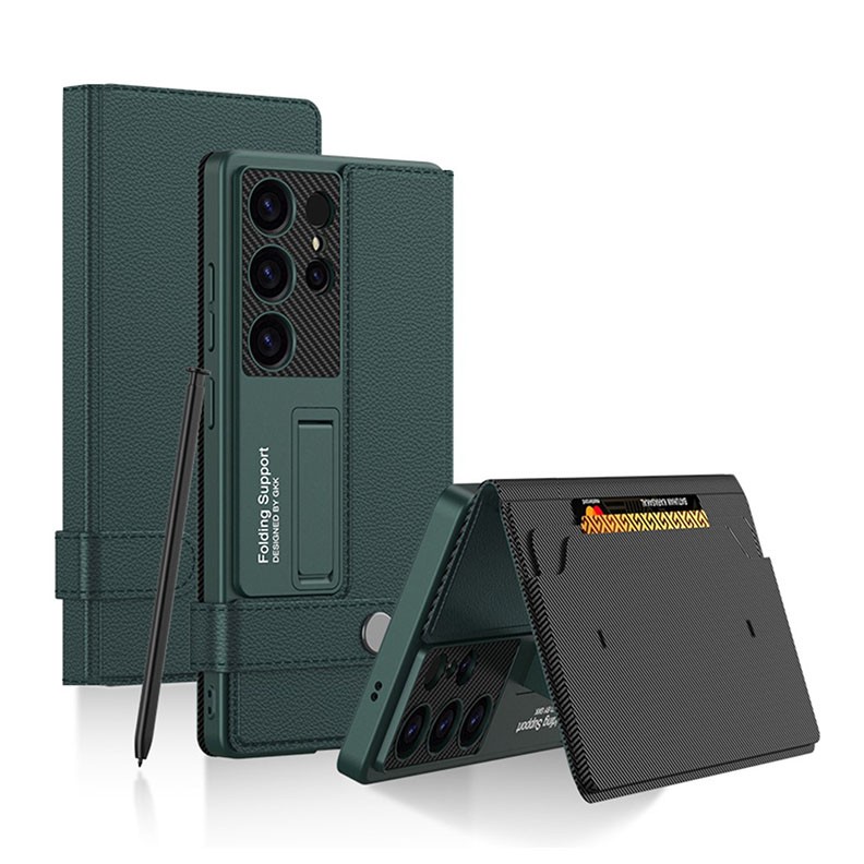 Samsung Galaxy S25 Ultra 5G GKK Full Coverage Θήκη Πορτοφόλι με Στήριγμα Green