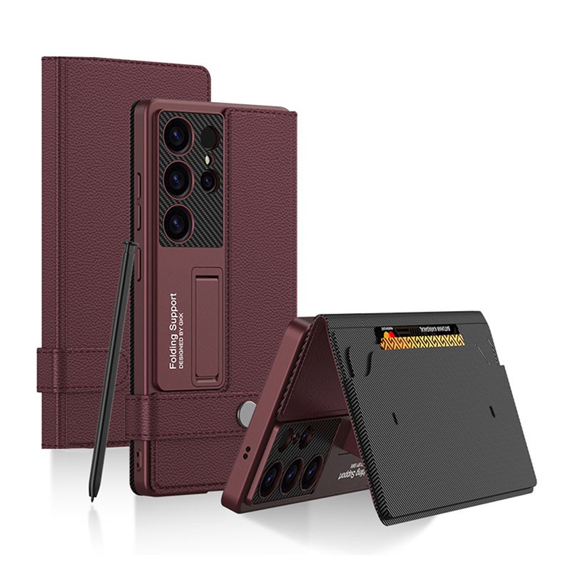 Samsung Galaxy S25 Ultra 5G GKK Full Coverage Θήκη Πορτοφόλι με Στήριγμα Red