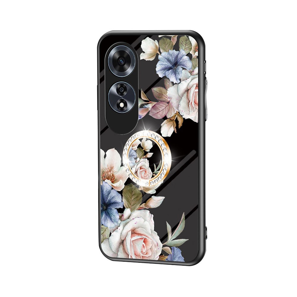 Oppo A60 4G Flower Pattern Θήκη Σιλικόνης με Δαχτυλίδι Black Flower