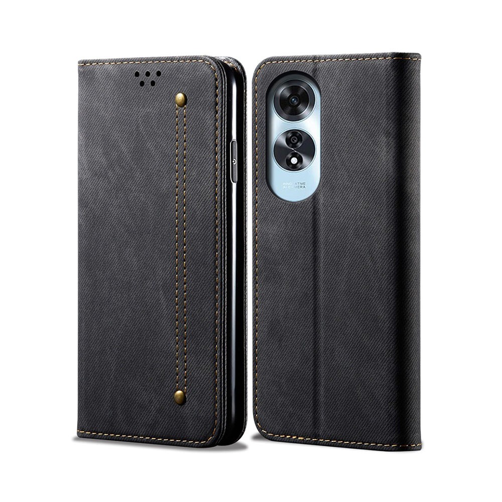 Oppo A60 4G Denim Texture Θήκη Βιβλίο Black