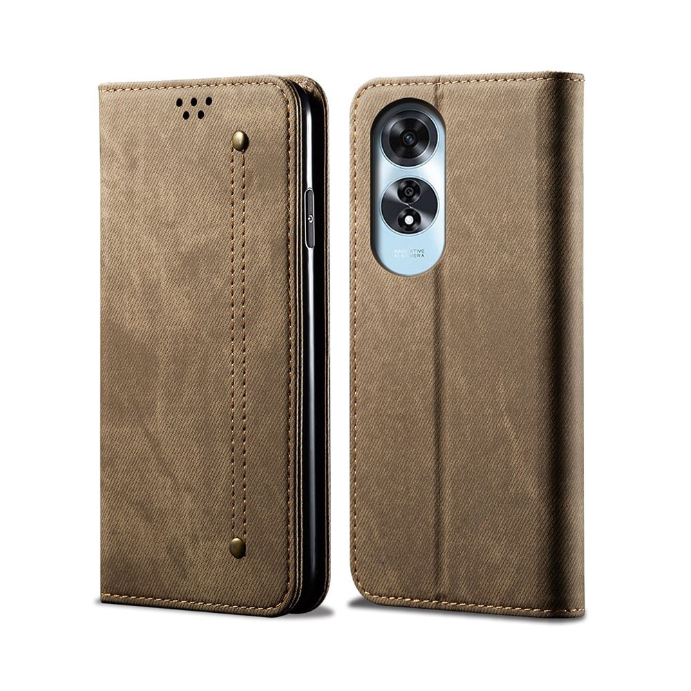 Oppo A60 4G Denim Texture Θήκη Βιβλίο Khaki