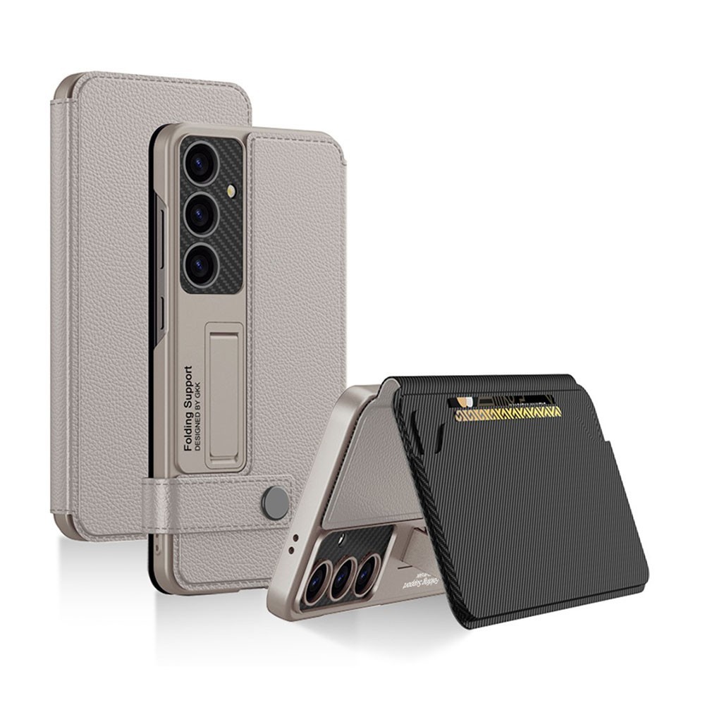 Samsung Galaxy S25 Plus 5G GKK Full Coverage Θήκη Πορτοφόλι με Στήριγμα Grey