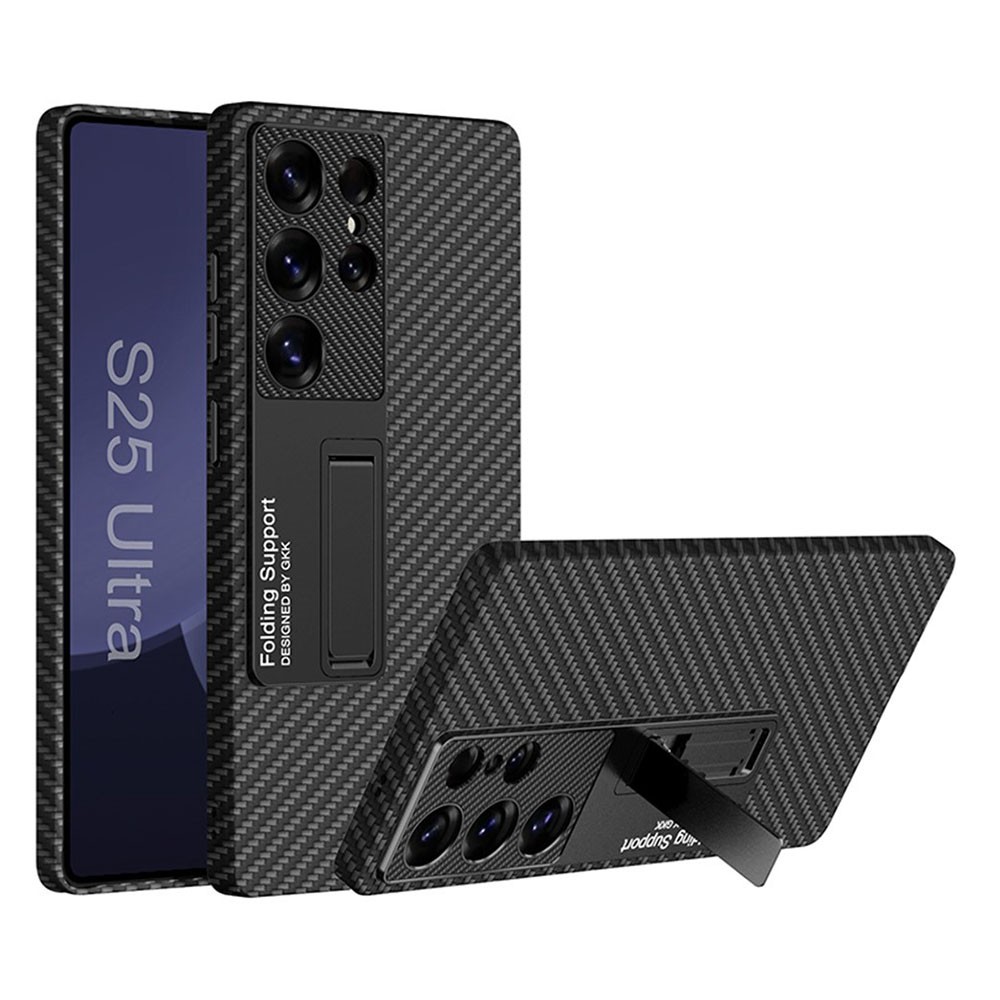 Samsung Galaxy S25 Ultra 5G GKK Σκληρή Θήκη με Στήριγμα Carbon Fiber Texture