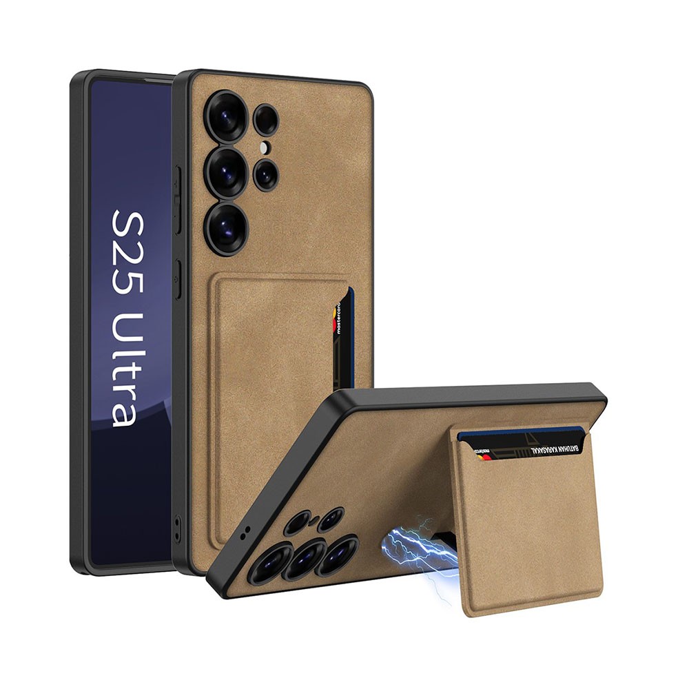 Samsung Galaxy S25 Ultra 5G GKK Card Magnetic Σκληρή Θήκη με Πορτοφόλι Brown