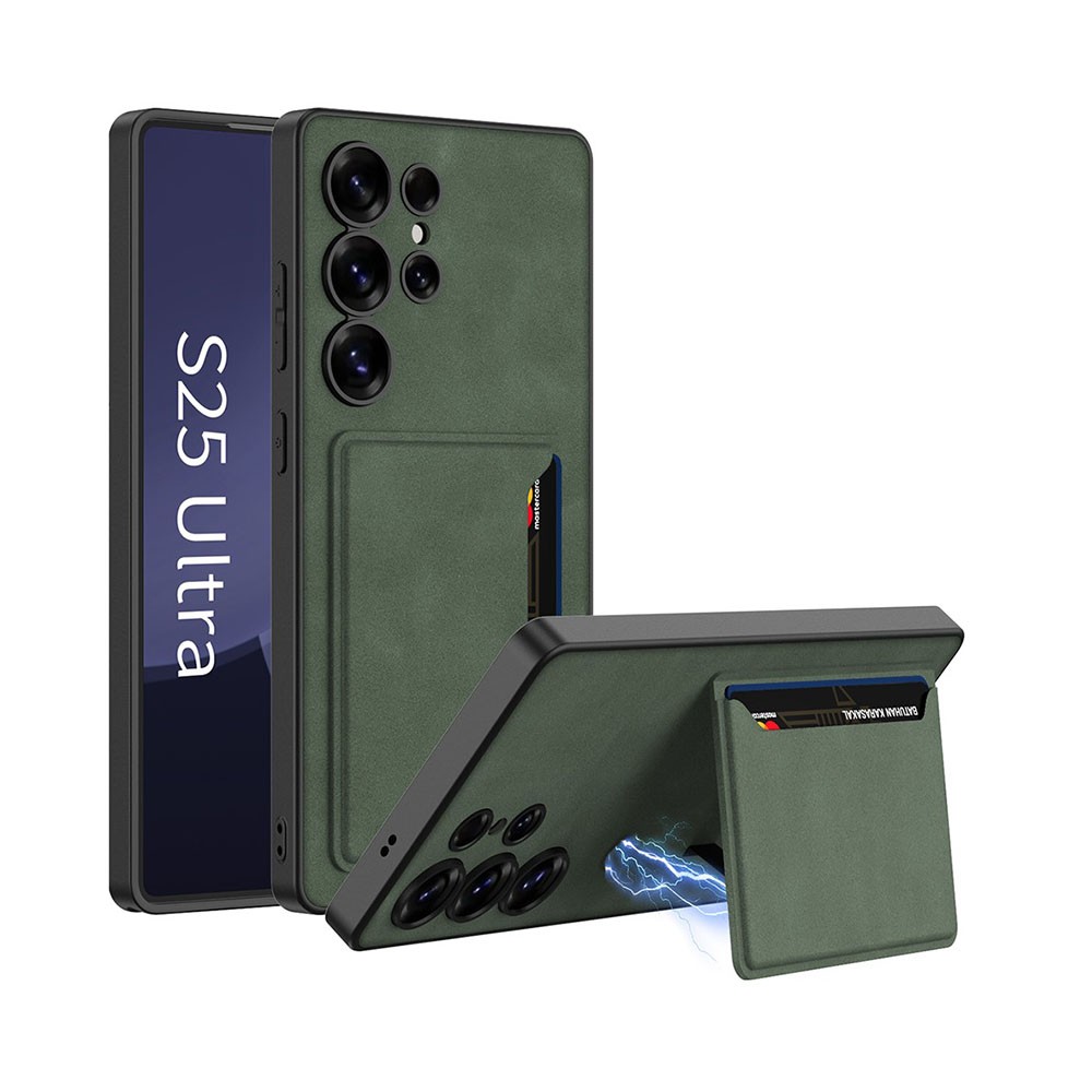 Samsung Galaxy S25 Ultra 5G GKK Card Magnetic Σκληρή Θήκη με Πορτοφόλι Green