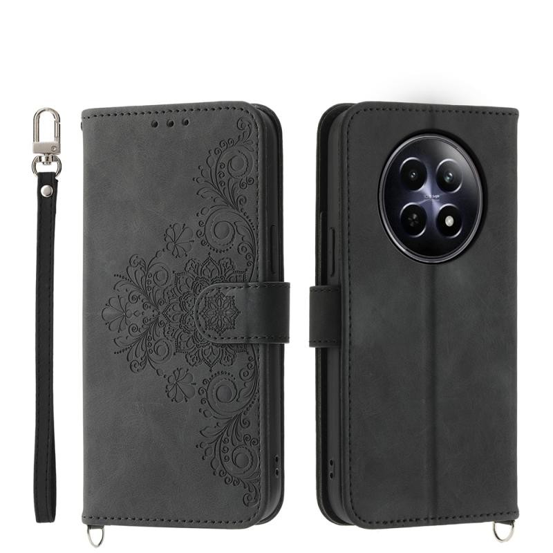 Realme 12 5G / 12X 5G Skin-feel Embossed Θήκη Πορτοφόλι Black