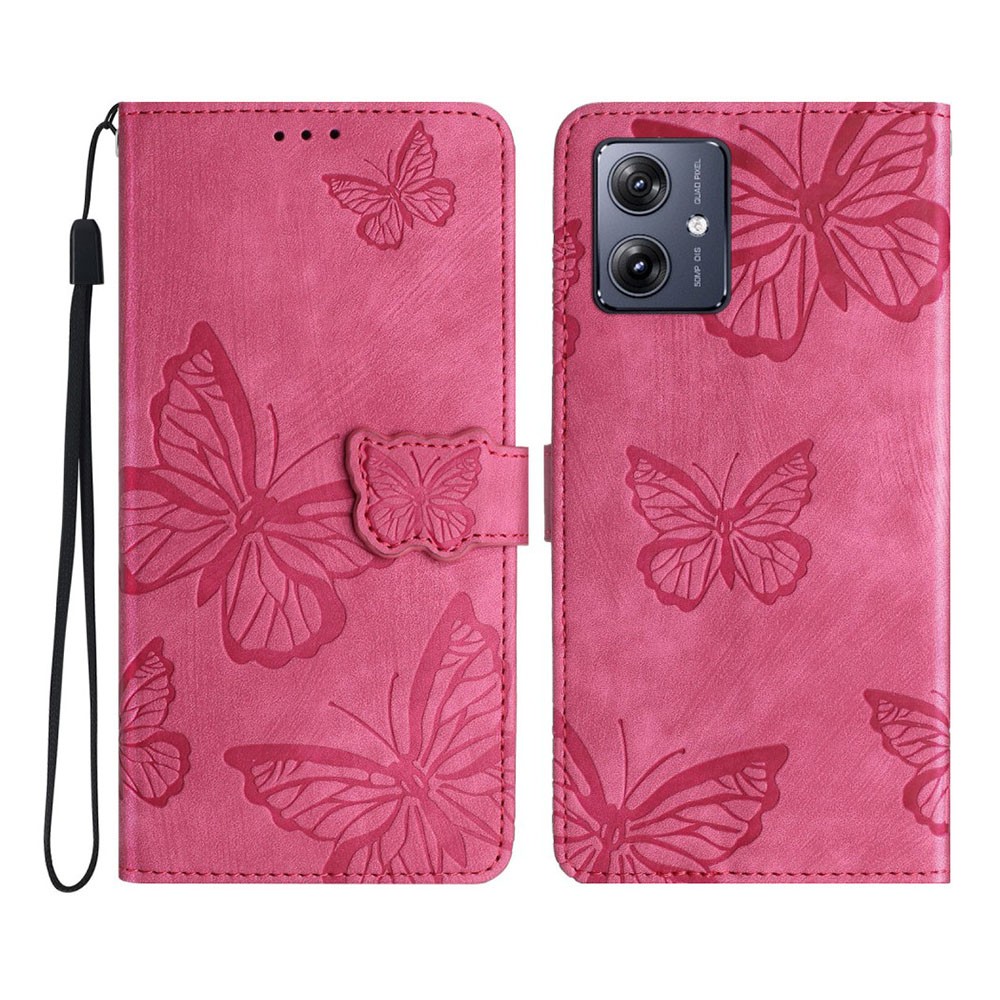 Motorola Moto G54 5G Butterfly Imprinted Θήκη Πορτοφόλι Rose