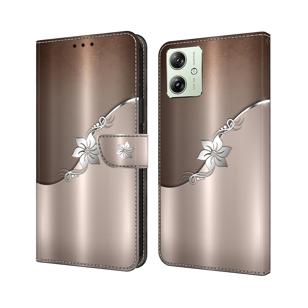 Motorola Moto G54 5G 3D Painting Pattern Θήκη Πορτοφόλι Silver Flower