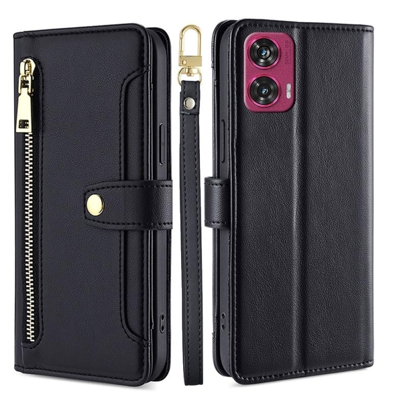 Motorola Edge 50 Fusion 5G Zipper Θήκη Πορτοφόλι με Λουράκι Black
