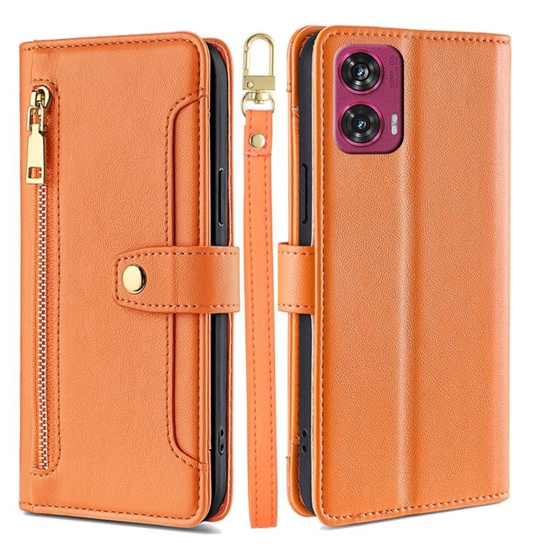 Motorola Edge 50 Fusion 5G Zipper Θήκη Πορτοφόλι με Λουράκι Orange