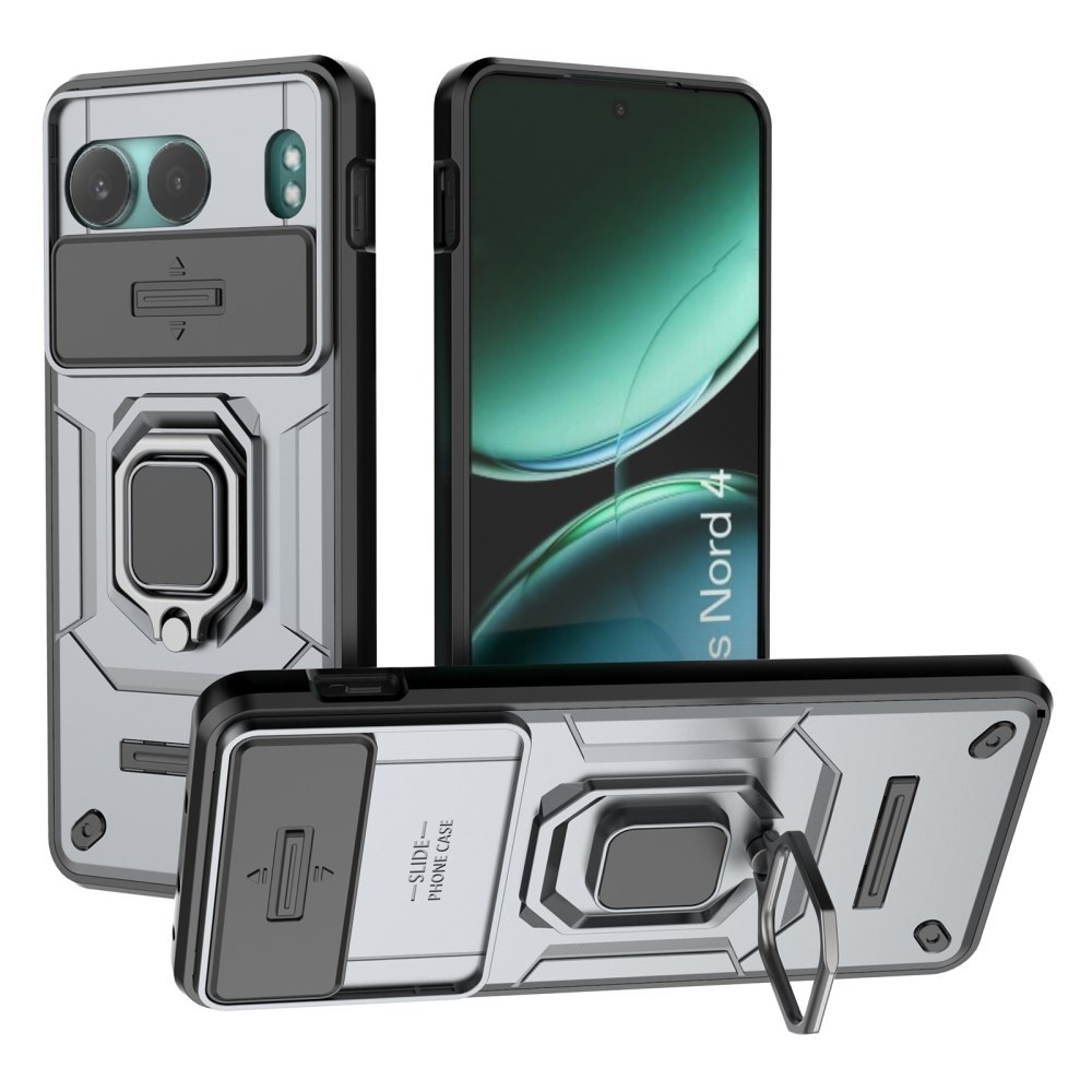 OnePlus Nord 4 5G Sliding Camshield Σκληρή Θήκη με Δαχτυλίδι Grey